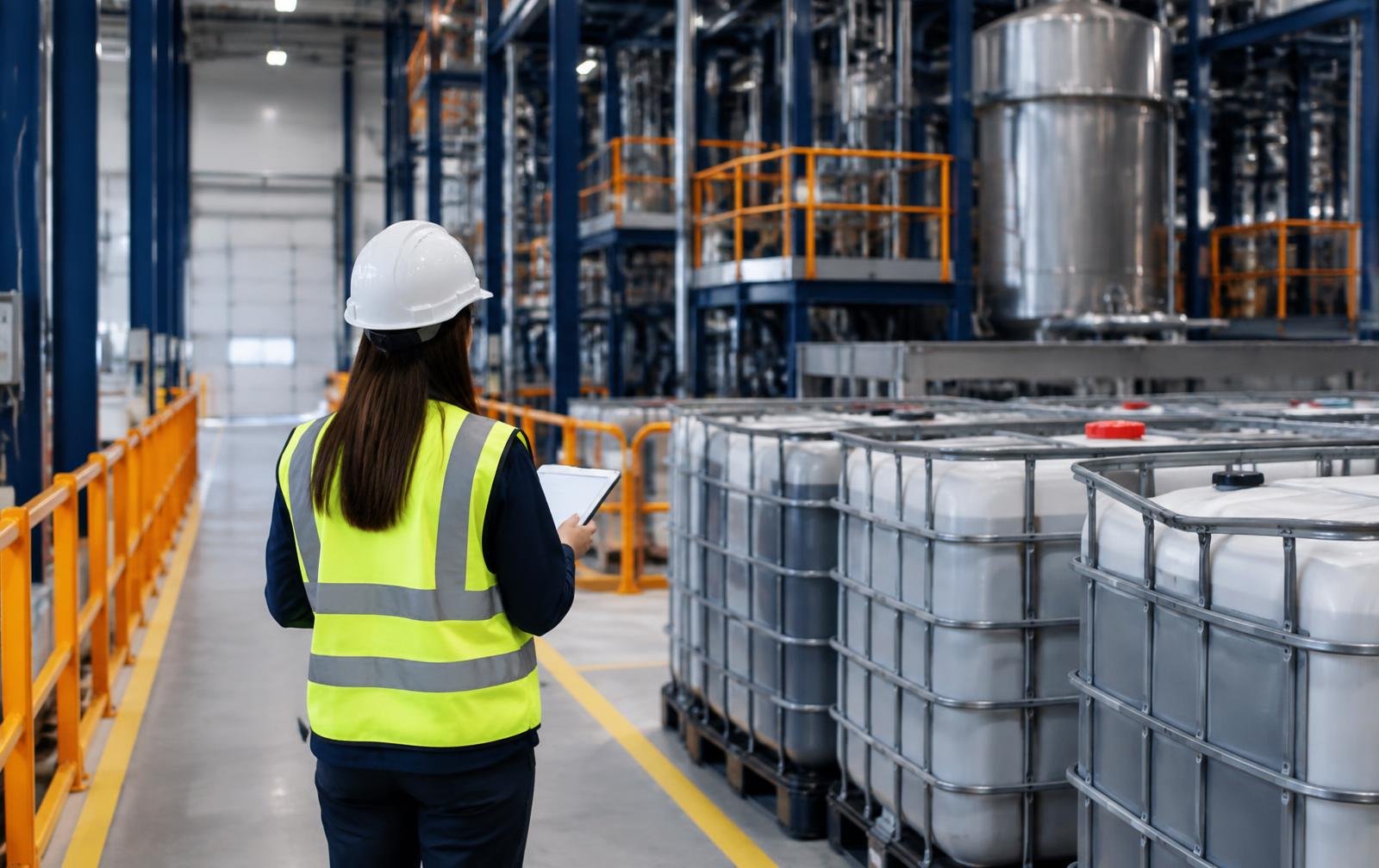 Environmental compliance review inside an industrial facility